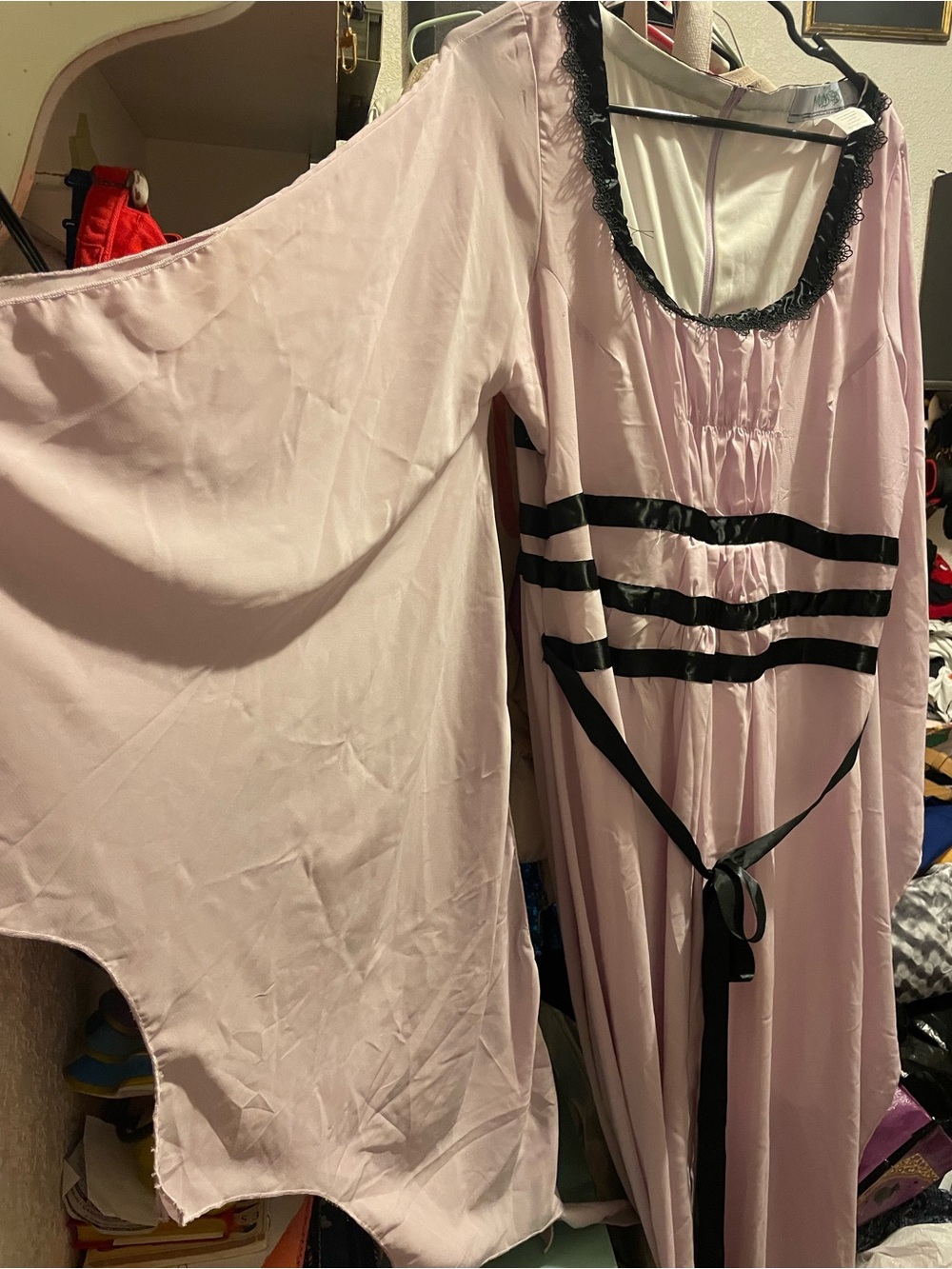 Munster Pale Pink Nightgown with Black Trim and Ribbon